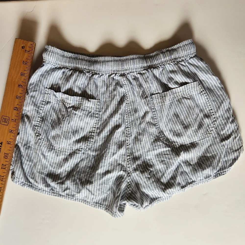 Marine Layer Striped Drawstring Shorts Blue/Gray Pinstripes Hemp Eco Casual 2" - Picture 7 of 9